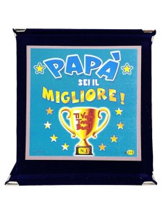 Targa vellutata a libretto Cm. 17x17 - Papà sei il migliore!