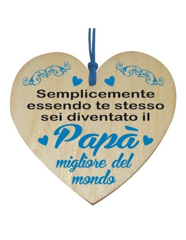 Cuore in legno da appendere Cm. 10 con messaggio Papà