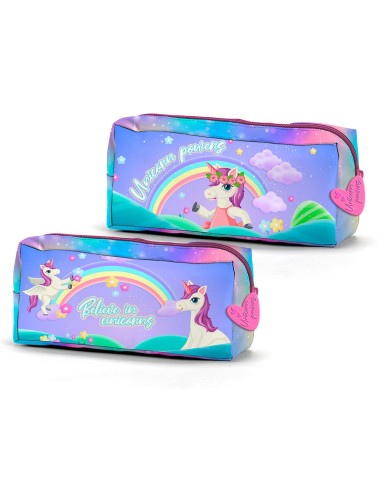 Astuccio pochette portatutto orizzontale con zip Unicorno arcobaleno