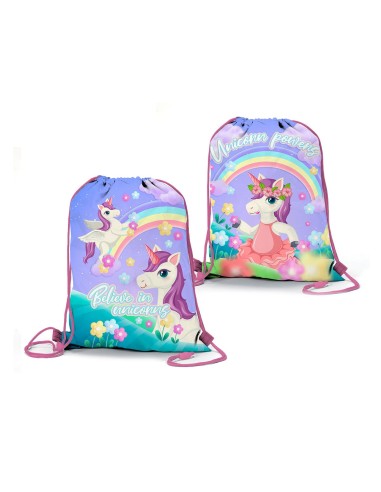 Sacca nylon con laccetti grande Unicorno arcobaleno