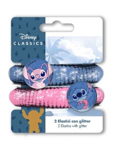 Blister 2 elastici per capelli glitterati Stitch