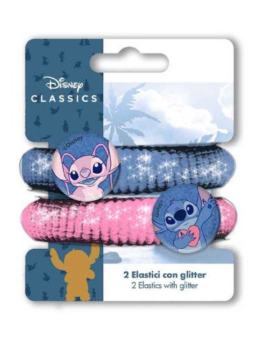 Blister 2 elastici per capelli glitterati Stitch