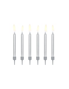 Candeline per torta lisce Cm. 6 - Silver - Cf. 6 pz