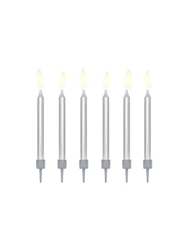 Candeline per torta lisce Cm. 6 - Silver - Cf. 6 pz