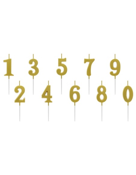 Candelina per torta pick Oro Gold Metallizzata - Numeri da 0 a 9 - Cf. 10 pz