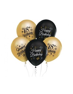 Palloncini lattice 12'' nero e oro gold "18" - Blister 6 pezzi