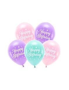 Palloncini lattice cm. 26 Happy Birthday Rosa - Blister 5 pezzi