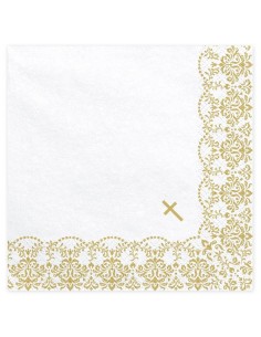 Tovaglioli carta Cm. 33x33 - Prima comunione croce oro - Cf. 20 pz
