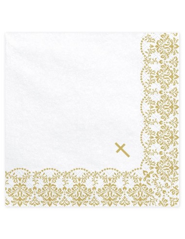 Tovaglioli carta Cm. 33x33 - Prima comunione croce oro - Cf. 20 pz