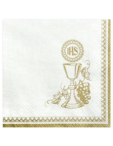 Tovaglioli carta Cm. 33x33 - Prima Comunione Calice Oro - Cf. 20 pz