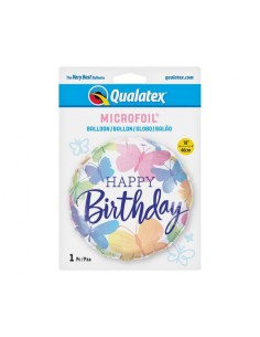 Palloncino mylar 18" Cm. 45 Qualatex Happy Birthday farfalle 2