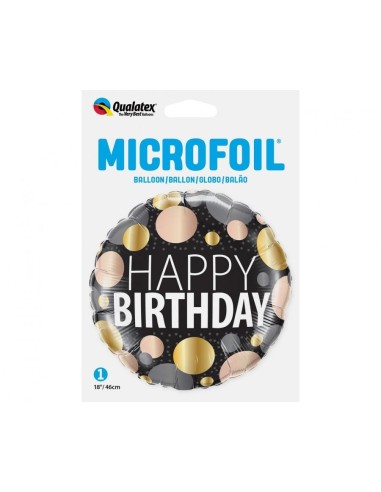 Palloncino mylar 18" Cm. 45 Qualatex Happy Birthday Metallic Dots