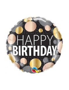 Palloncino mylar 18" Cm. 45 Qualatex Happy Birthday Metallic Dots 2