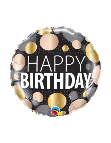 Palloncino mylar 18" Cm. 45 Qualatex Happy Birthday Metallic Dots