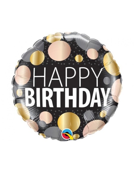 Palloncino mylar 18" Cm. 45 Qualatex Happy Birthday Metallic Dots