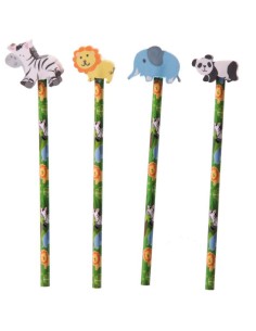 Matita con topper gomma 3D - Animali della giungla