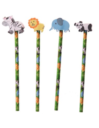 Matita con topper gomma 3D - Animali della giungla