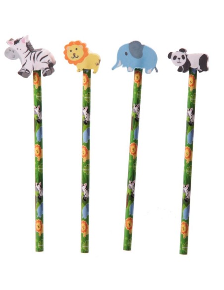 Matita con topper gomma 3D - Animali della giungla