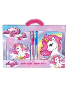 Set regalo con 2 diari segreti e due penne gel glitter - Unicorno
