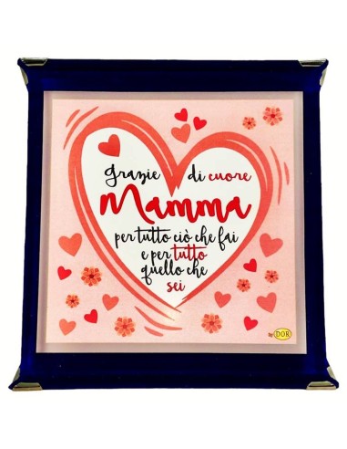 Targa a libretto vellutata Cm. 17x17 "Grazie di cuore Mamma"