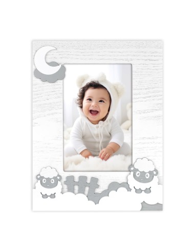 Portafoto in legno baby pecorelle Cm. 17x22 - Foto cm. 10x15
