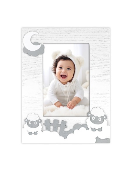 Portafoto in legno baby pecorelle Cm. 17x22 - Foto cm. 10x15