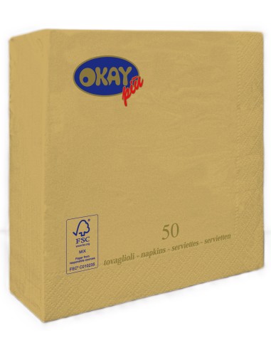 Tovaglioli ovatta 2 veli FSC Cm. 33x33 - Confezione 50 pz - Metal Oro