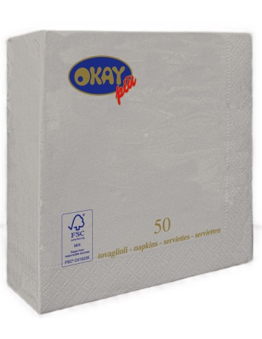 Tovaglioli ovatta 2 veli FSC Cm. 33x33 - Confezione 50 pz - Metal Argento