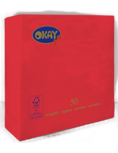 Tovaglioli ovatta 2 veli FSC-ECL Cm. 33x33 - Confezione 50 pz - Rosso Baccarà