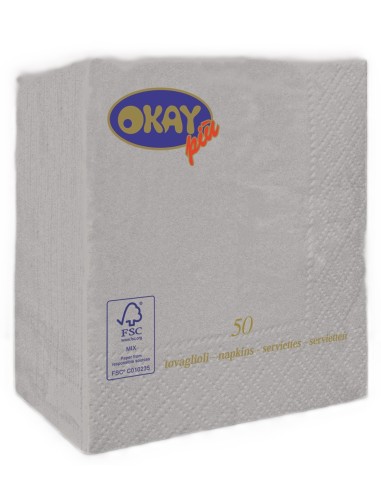 Tovaglioli ovatta 2 veli FSC Cm. 25x25 - Confezione 50 pz - Metal Argento