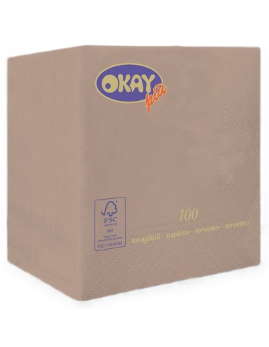 Tovaglioli ovatta 2 veli FSC-ECL Cm. 25x25 - Confezione 100 pz - Tortora