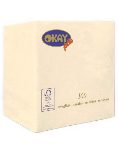 Tovaglioli ovatta 2 veli FSC-ECL Cm. 25x25 - Confezione 100 pz - Panna