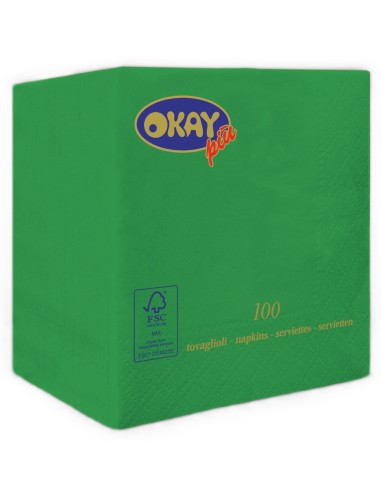 Tovaglioli ovatta 2 veli FSC-ECL Cm. 25x25 - Confezione 100 pz - Verde smeraldo