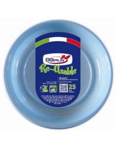 Piatti piani plastica riutilizzabile Color D220 - Cf. 25 pezzi - Azzurro