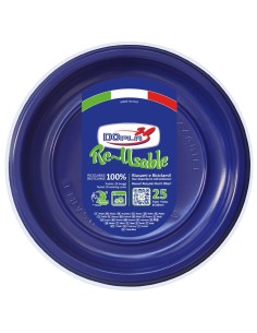 Piatti piani plastica riutilizzabile Color D220 - Cf. 25 pezzi - Blu