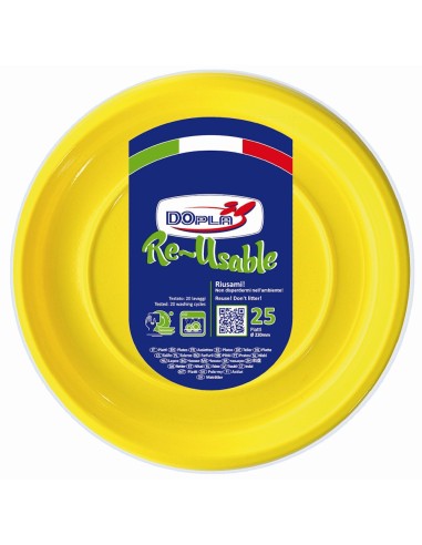 Piatti piani plastica riutilizzabile Color D220 - Cf. 25 pezzi - Giallo