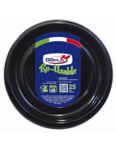 Piatti piani plastica riutilizzabile Color D220 - Cf. 25 pezzi - Nero