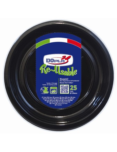 Piatti frutta plastica riutilizzabile Color D170 - Cf. 25 pezzi - Nero