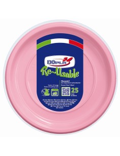 Piatti piani plastica riutilizzabile Color D220 - Cf. 25 pezzi - Rosa