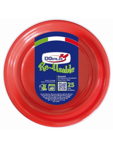 Piatti frutta plastica riutilizzabile Color D170 - Cf. 25 pezzi - Rosso