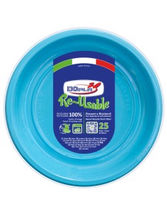 Piatti piani plastica riutilizzabile Color D220 - Cf. 25 pezzi - Turchese