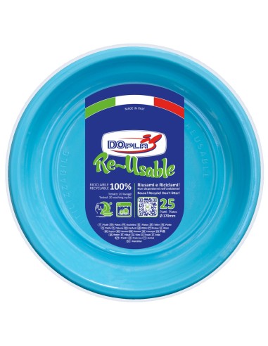 Piatti frutta plastica riutilizzabile Color D170 - Cf. 25 pezzi - Turchese