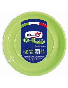 Piatti piani plastica riutilizzabile Color D220 - Cf. 25 pezzi - Verde