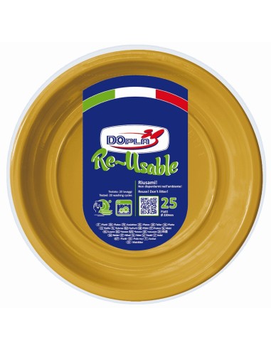 Piatti piani plastica riutilizzabile Color D220 - Cf. 25 pezzi - Oro