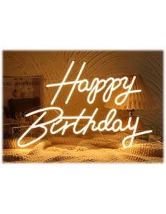 Scritta neon light Happy Birthday bianca Cm. 60x39
