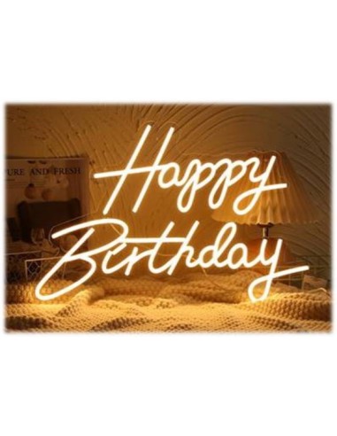 Scritta neon light Happy Birthday bianca Cm. 60x39