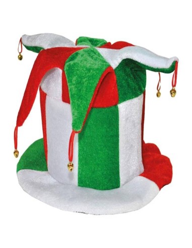 Cappello cilindro jolly con campanelli tricolore Italia Cm. 29x26