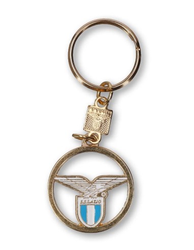 Portachiavi in metallo dorato con cerchio e logo SS Lazio