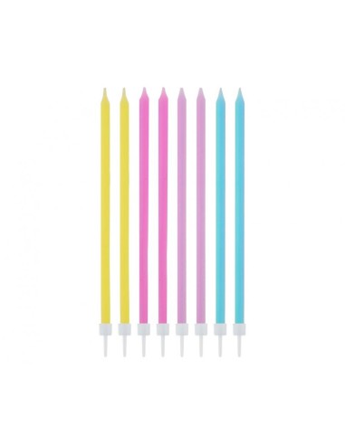 Candeline per torta stelo Cm. 14,5 - Mix pastello - Blister 16 pezzi
