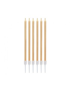 Candeline per torta stelo Cm. 14 - Light Gold Metallizzato - Blister 6 pezzi